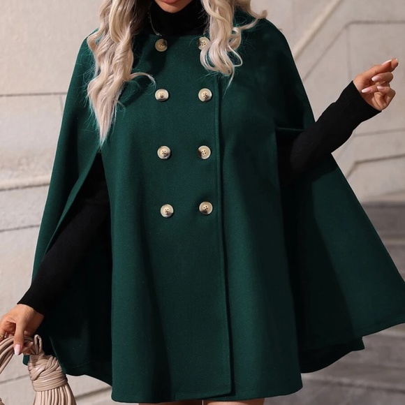 Classic Double Breasted Button Cape Jacket Coat - Picture 12 of 13